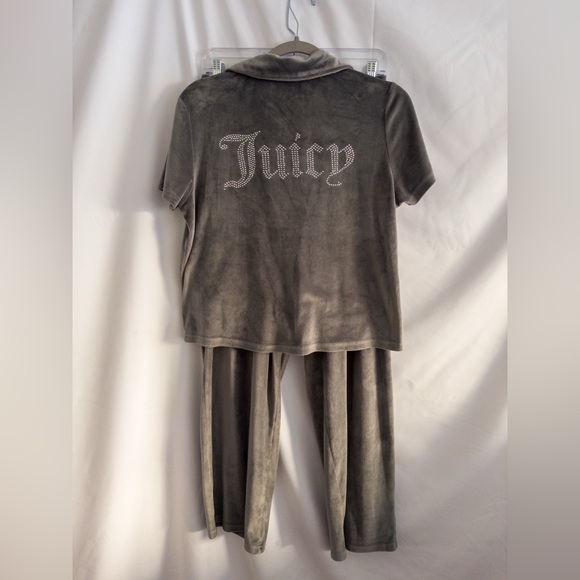 Juicy Couture Gray Velour Matching Set M Rhinestone Logo - Picture 2 of 8